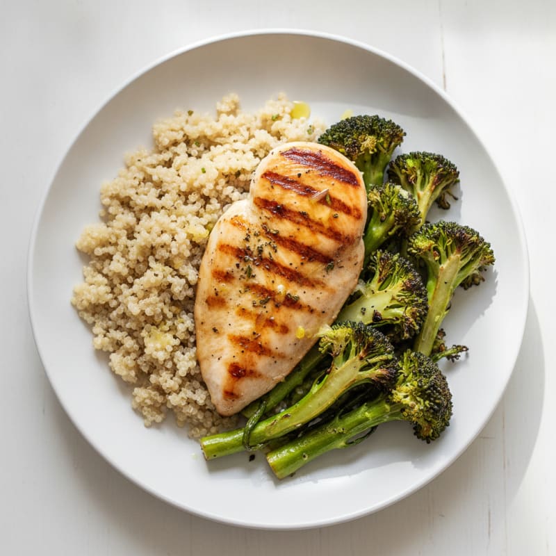 Grilled Chicken Breast with Quinoa and Roasted Broccoli