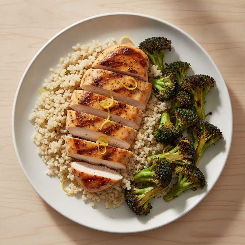 Grilled Chicken Breast with Quinoa and Roasted Broccoli