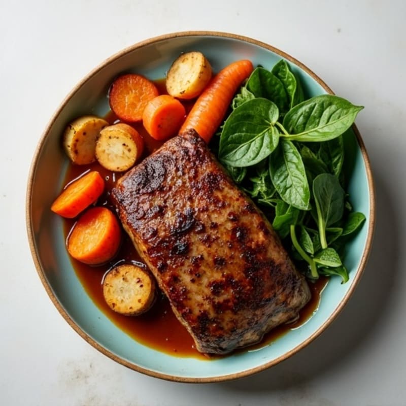 Lean Slow-Cooked Smoky Brisket with Roasted Root Vegetables and Fresh Greens