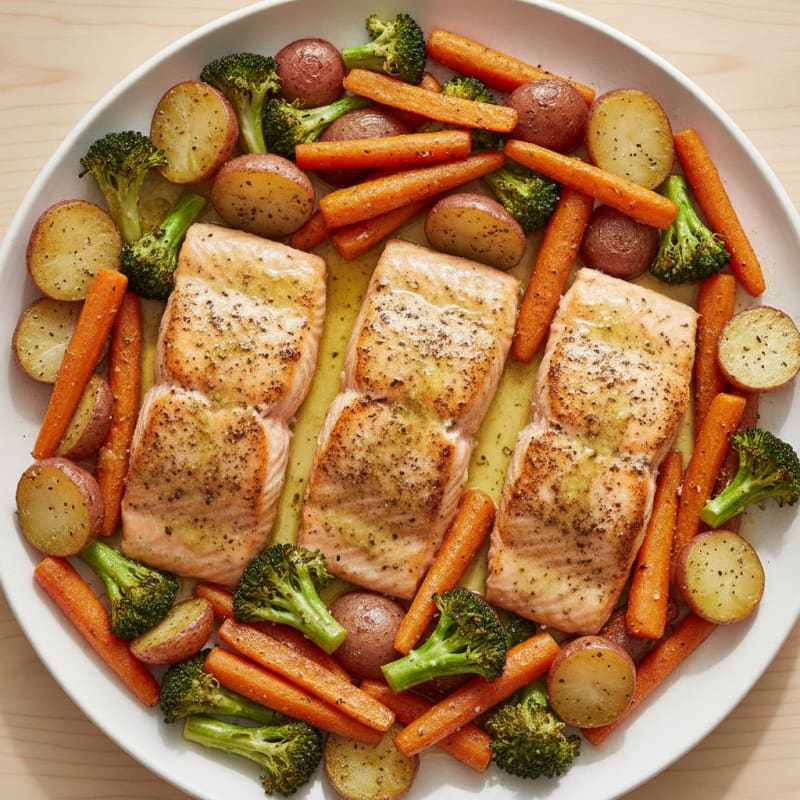 Sheet Pan Lemon Herb Salmon and Roasted Vegetables