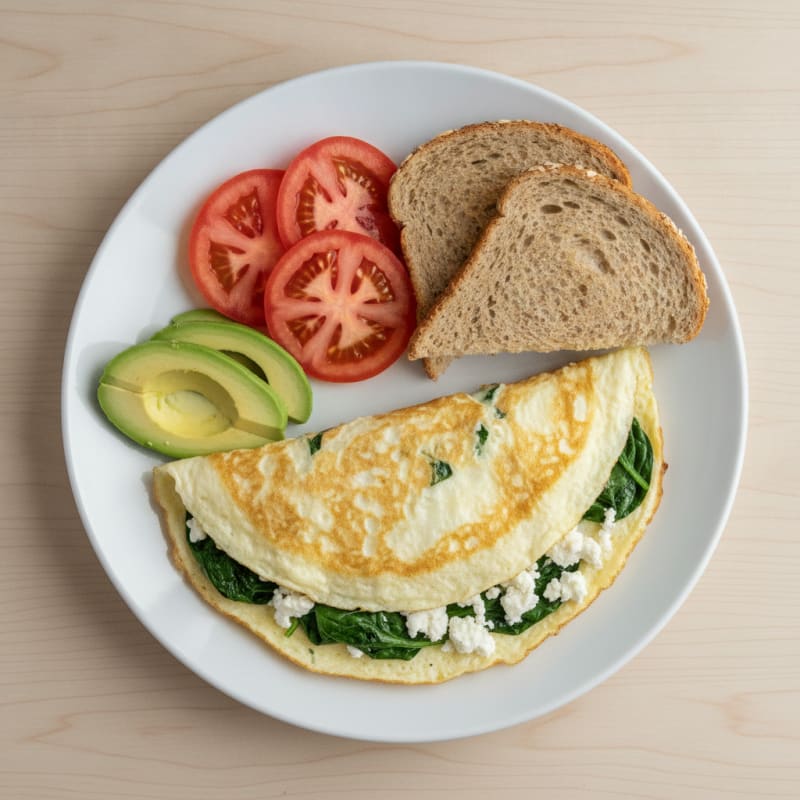 Egg White Spinach Omelette with Cottage Cheese and Fresh Tomatoes
