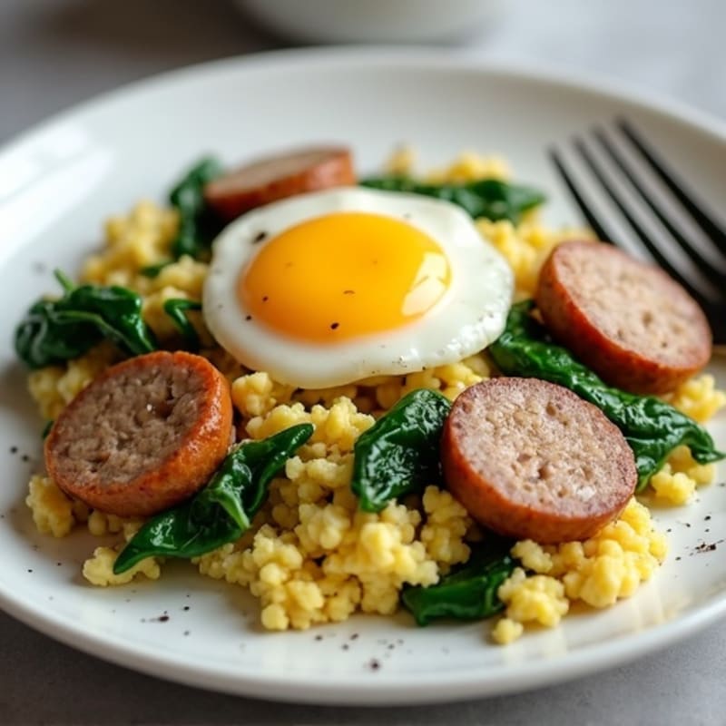 Cottage Cheese Scramble with Turkey Sausage and Spinach