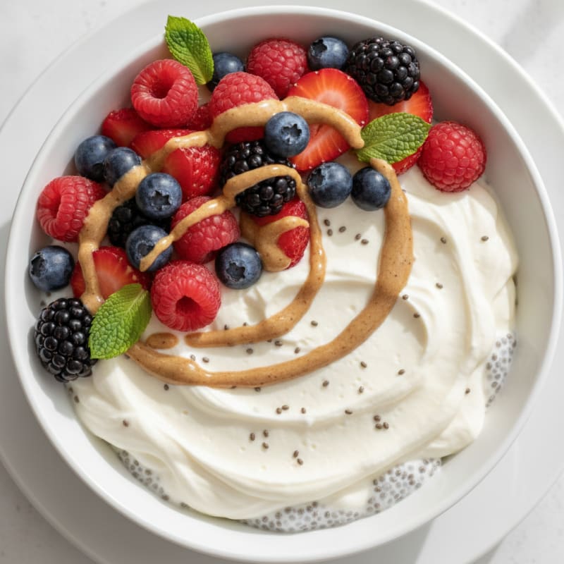 Creamy Greek Yogurt Protein Pudding with Mixed Berries