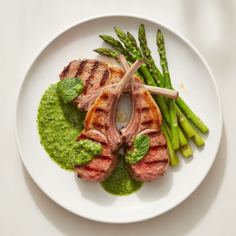 Grilled Herb Lamb Chops with Mint Sauce