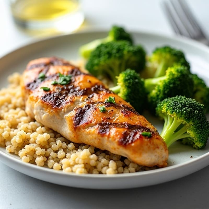 Grilled Chicken Breast with Quinoa and Roasted Broccoli