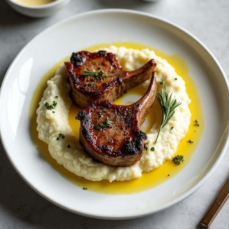 Lemon Herb Pan-Seared Lamb Chops with Creamy Cauliflower Mash