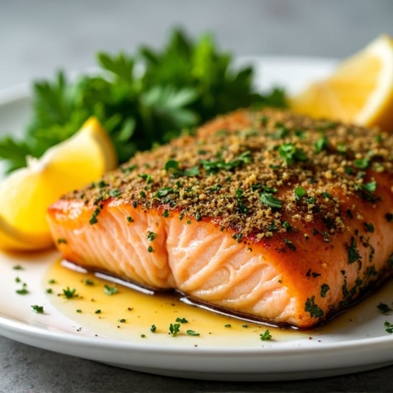 Herb-Crusted Pan Seared Salmon with Lemon