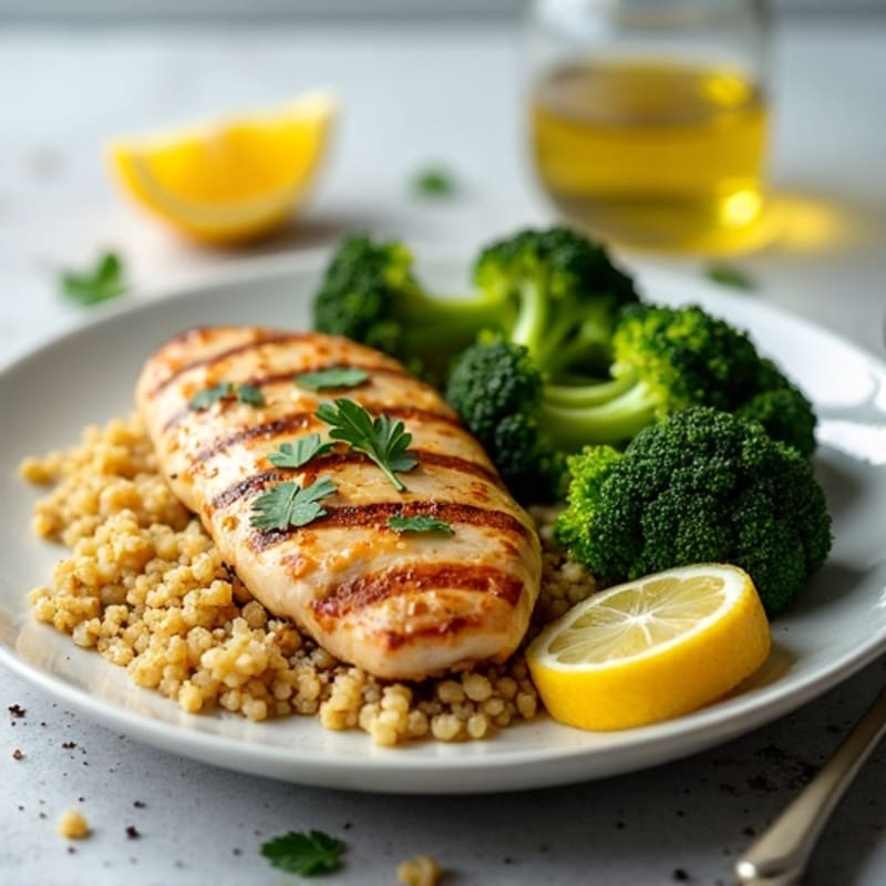 Grilled Chicken Breast with Quinoa and Roasted Broccoli