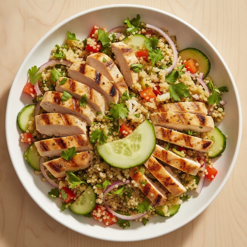 Grilled Chicken and Quinoa Salad with Crunchy Vegetables