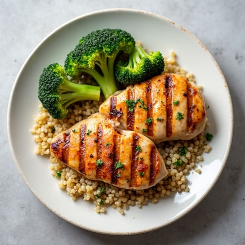 Grilled Chicken Breast with Quinoa and Roasted Broccoli