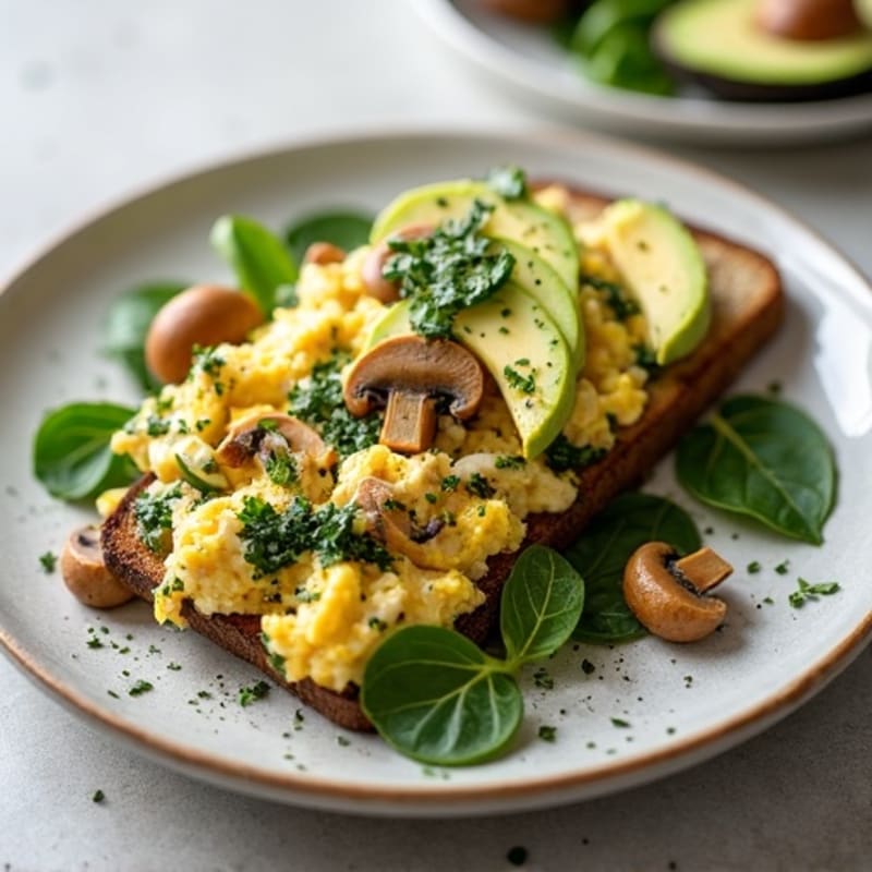Egg White and Turkey Spinach Scramble with Sautéed Mushrooms