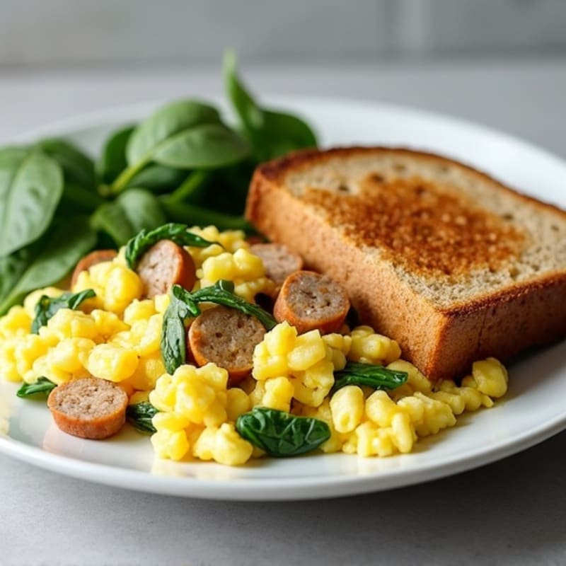 Egg White Scramble with Turkey Sausage and Spinach