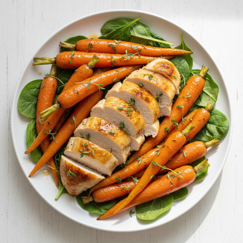 Caramelized Maple-Glazed Roasted Carrots with Herb Chicken