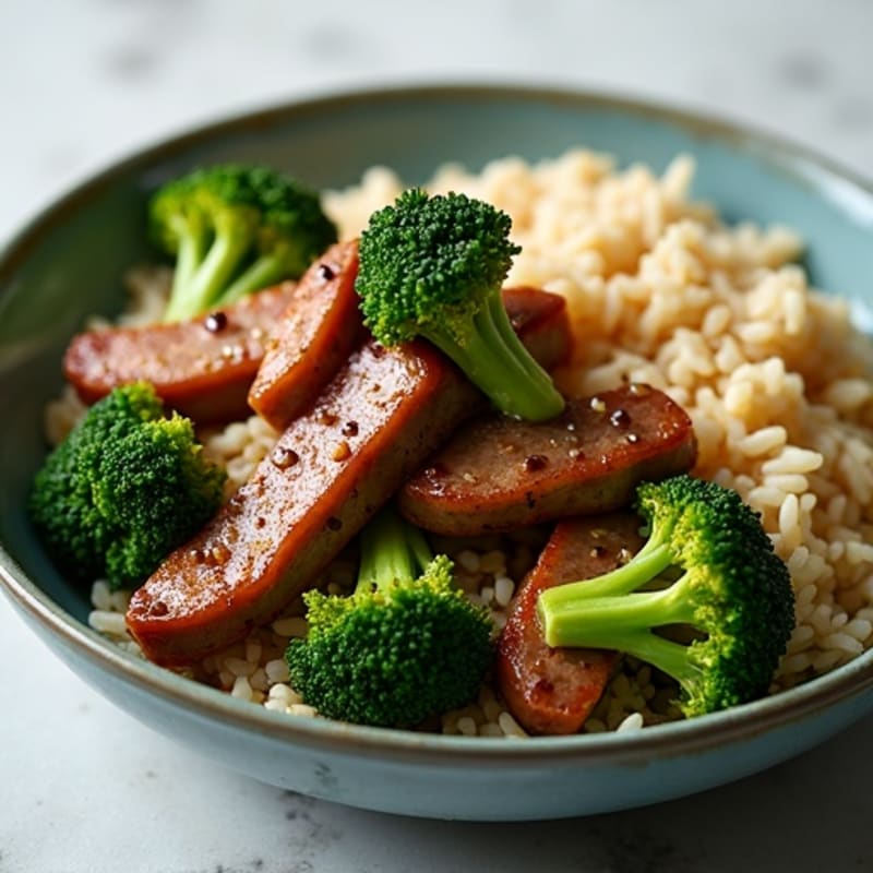 Crispy Beef and Broccoli with Steamed Brown Rice
