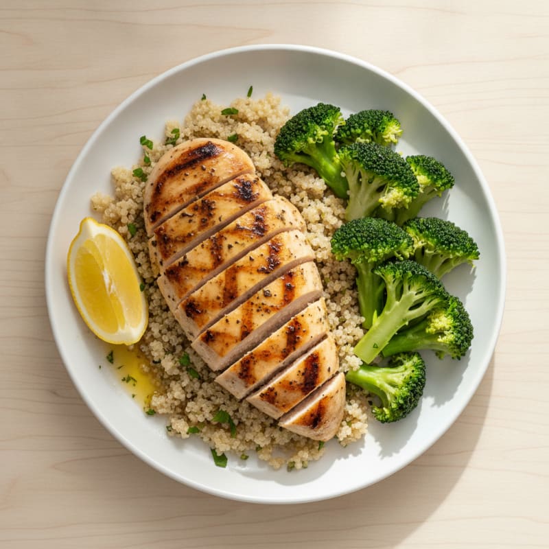 Grilled Chicken Breast with Quinoa and Steamed Broccoli