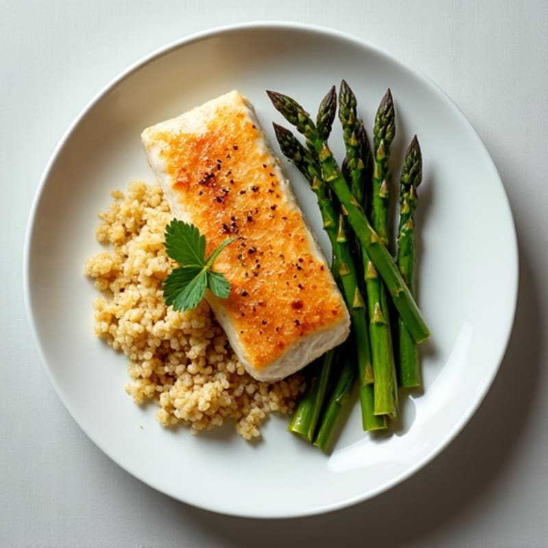 Pan-Seared Flaky Cod with Roasted Asparagus and Fluffy Quinoa