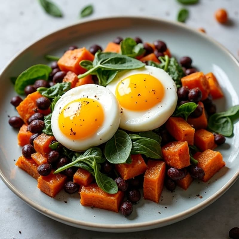 Sheet Pan Roasted Eggs and Crispy Sweet Potato Hash