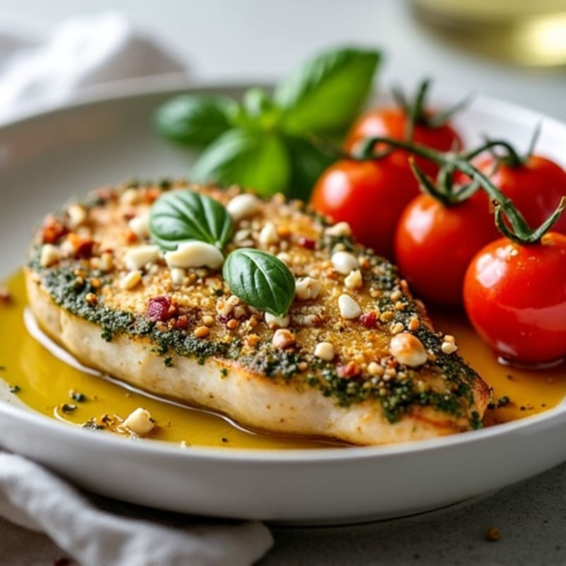 Herb-Crusted Pesto Chicken with Roasted Tomatoes
