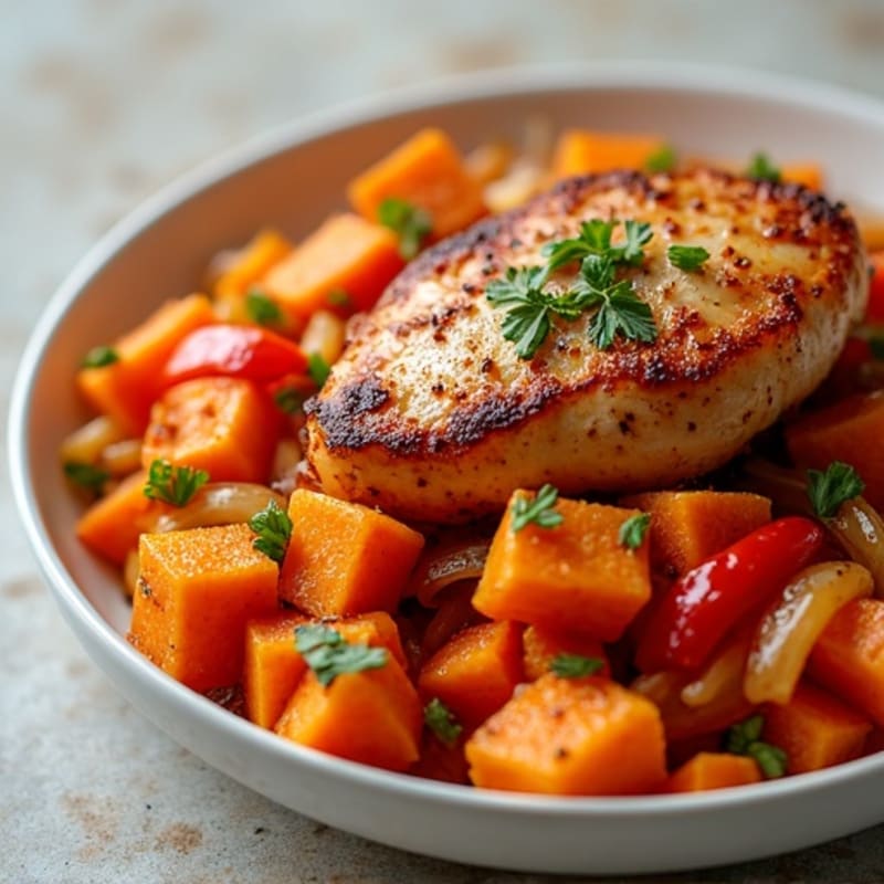 Sweet Potato Hash with Crispy Pan-Seared Chicken