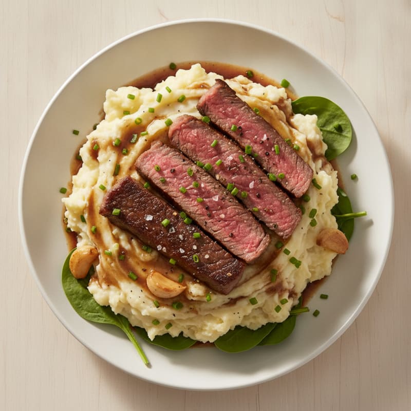 Pan-Seared Beef with Roasted Garlic Mash