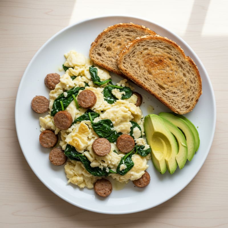 Egg White Scramble with Turkey Sausage and Spinach
