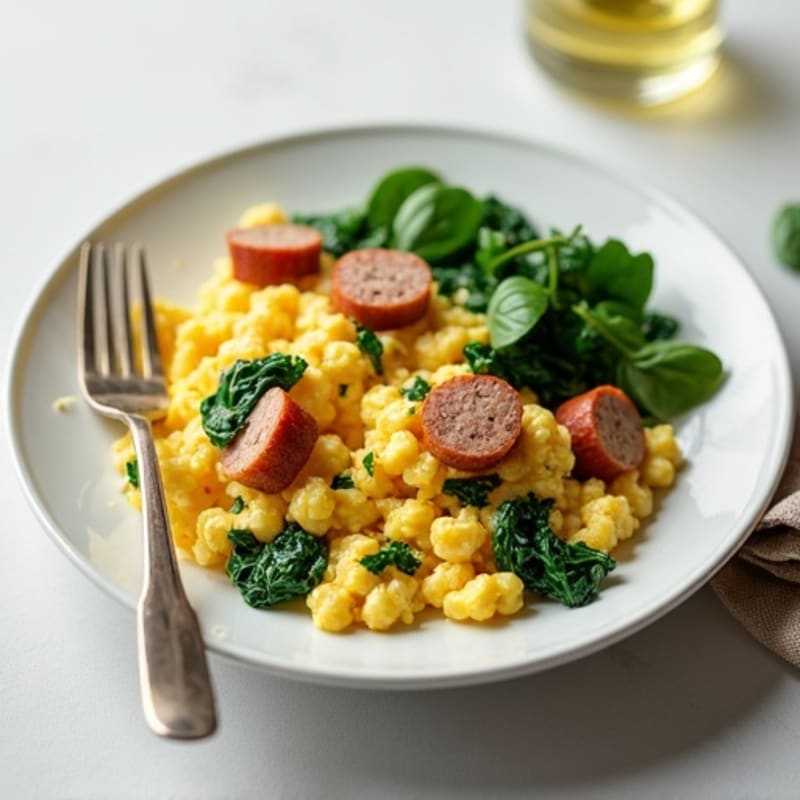 Egg White Scramble with Turkey Sausage and Spinach