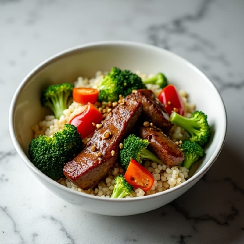 Lean Stir-Fried Beef with Crispy Broccoli Rice Bowl