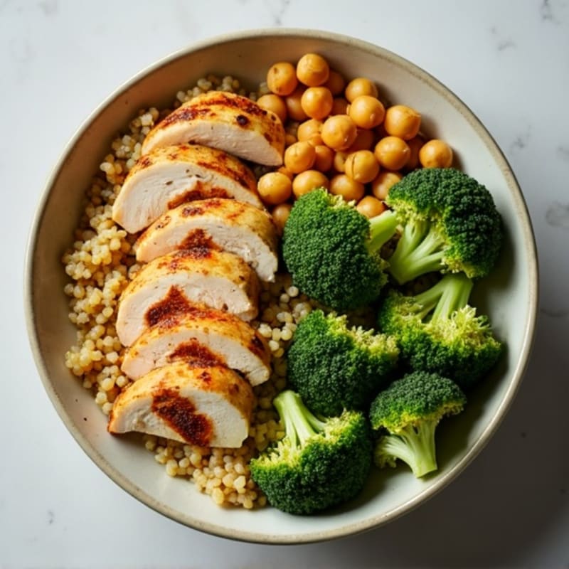 Grilled Chicken and Quinoa Bowl with Roasted Broccoli