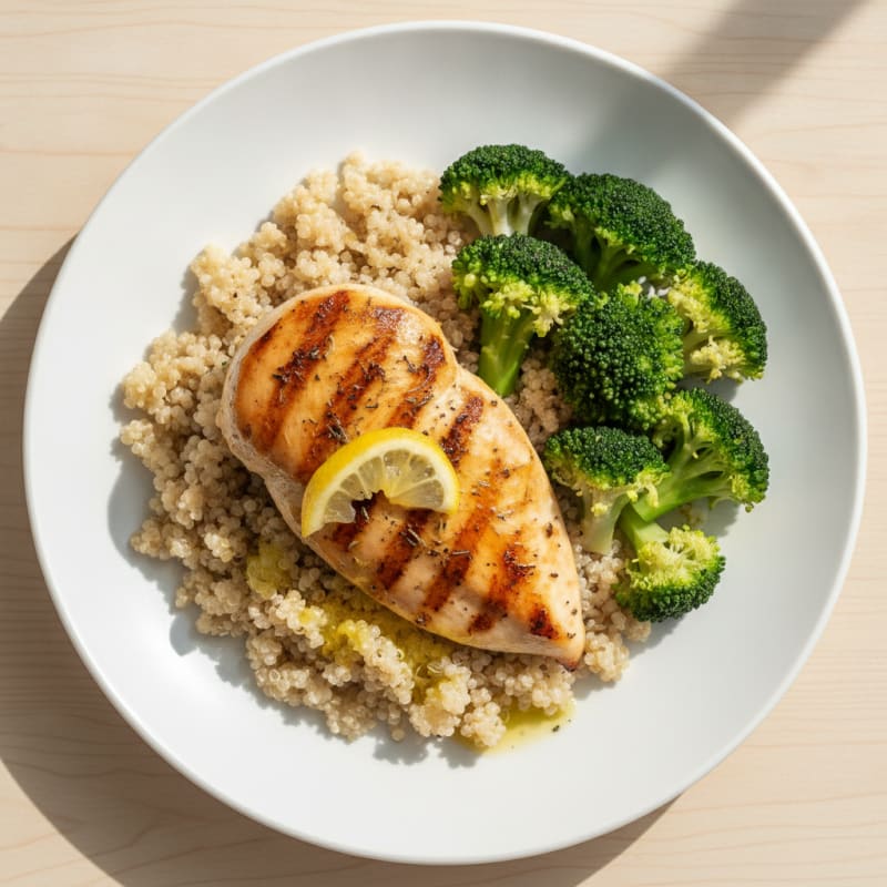 Grilled Chicken Breast with Quinoa and Steamed Broccoli