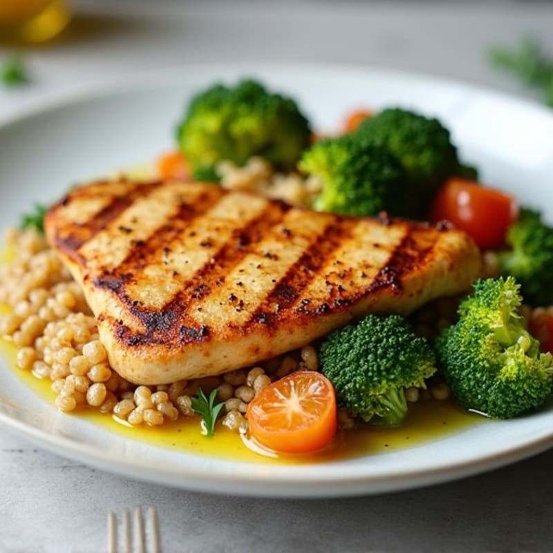Grilled Chicken Breast with Quinoa and Roasted Broccoli