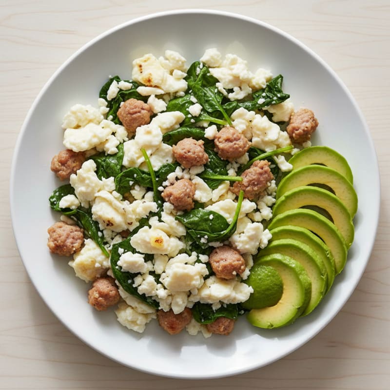 Egg White and Turkey Sausage Scramble with Spinach and Feta