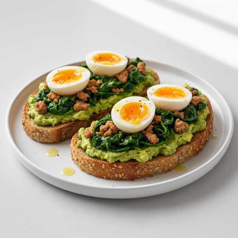 Egg and Avocado Toast with Sautéed Spinach
