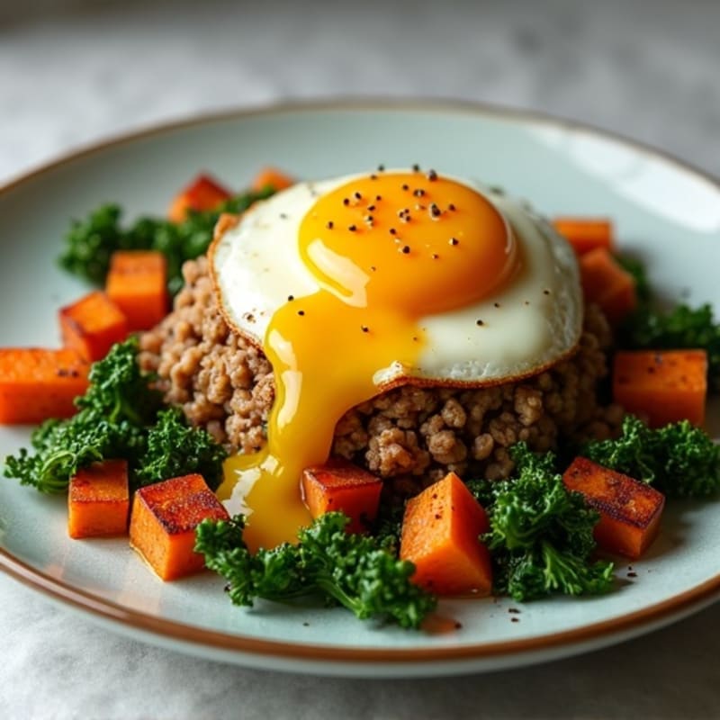 Molten Egg Sweet Potato and Kale Hash