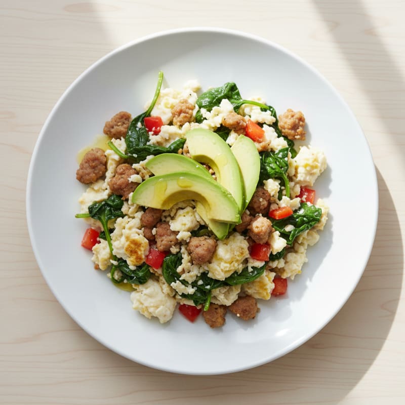 Egg White and Turkey Sausage Scramble with Spinach