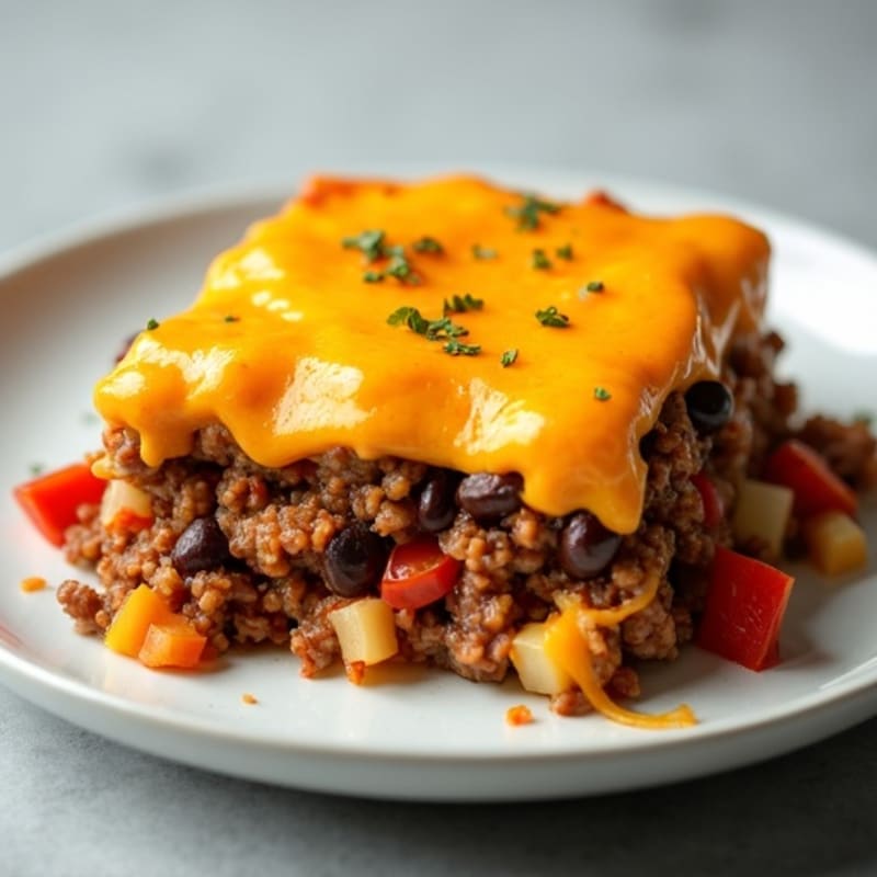 Golden Cheesy Lean Beef and Black Bean Bake