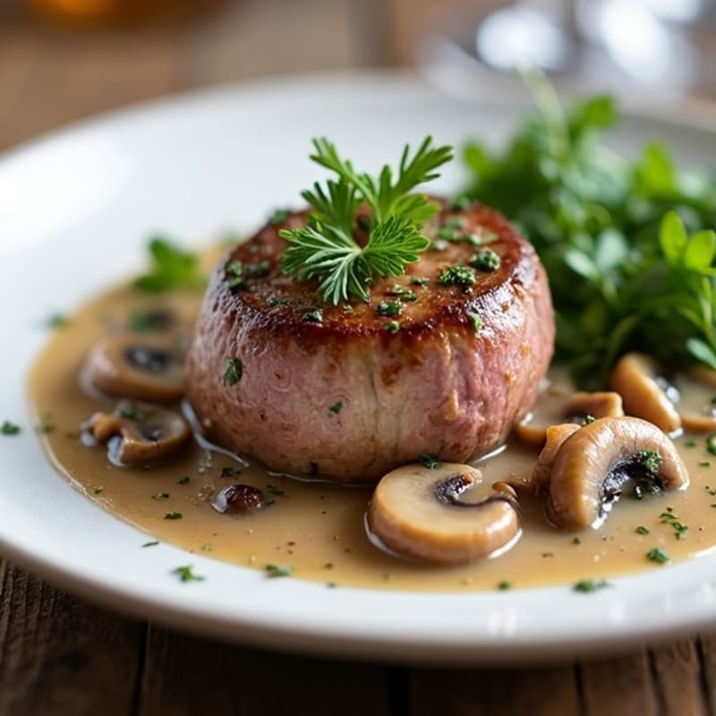 Pan-Seared Beef Tenderloin with Creamy Mushroom and Herb Sauce