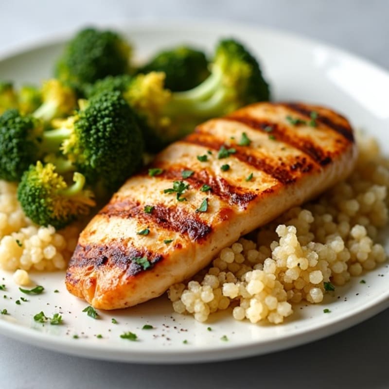 Grilled Chicken Breast with Quinoa and Roasted Broccoli