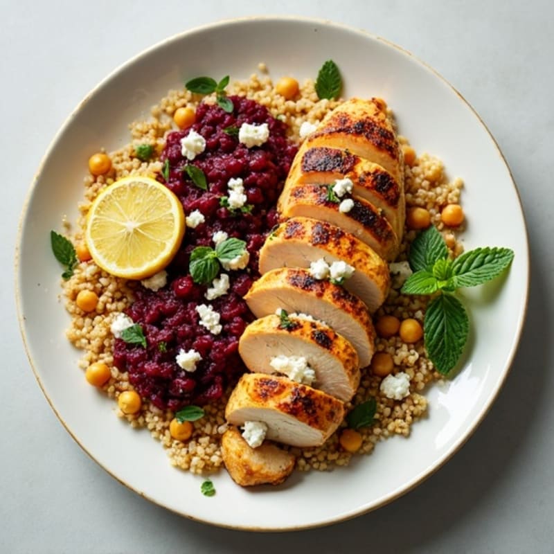 Roasted Beetroot and Fluffy Lemon-Herb Couscous with Grilled Chicken