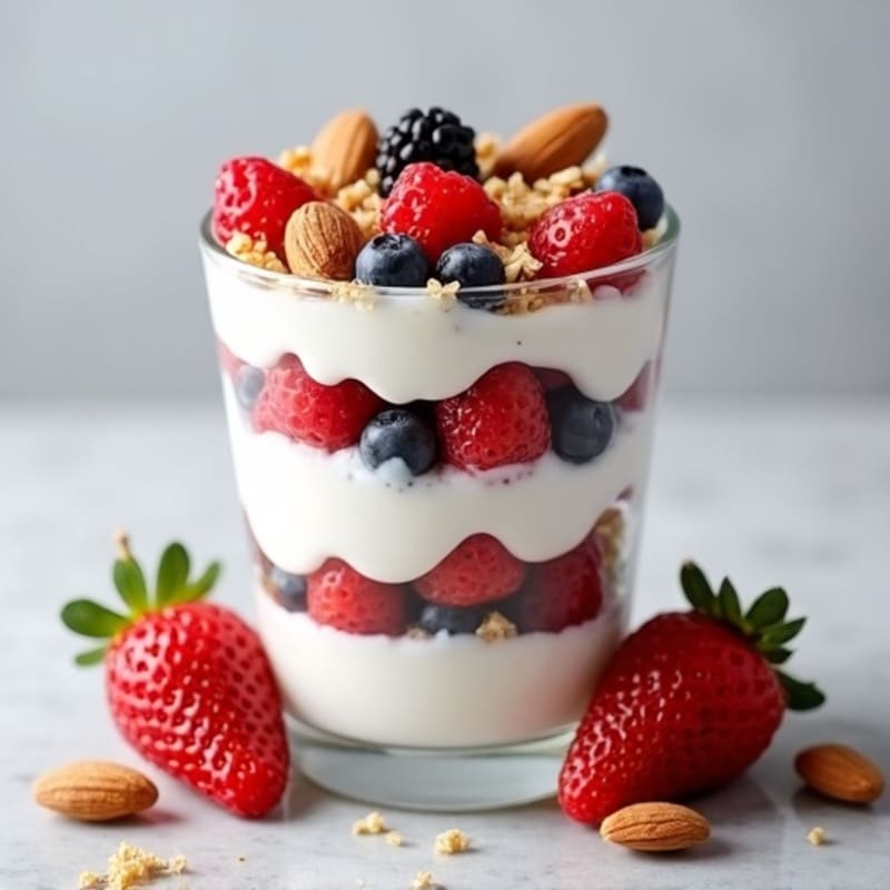 Creamy Greek Yogurt Parfait with Almonds and Berries