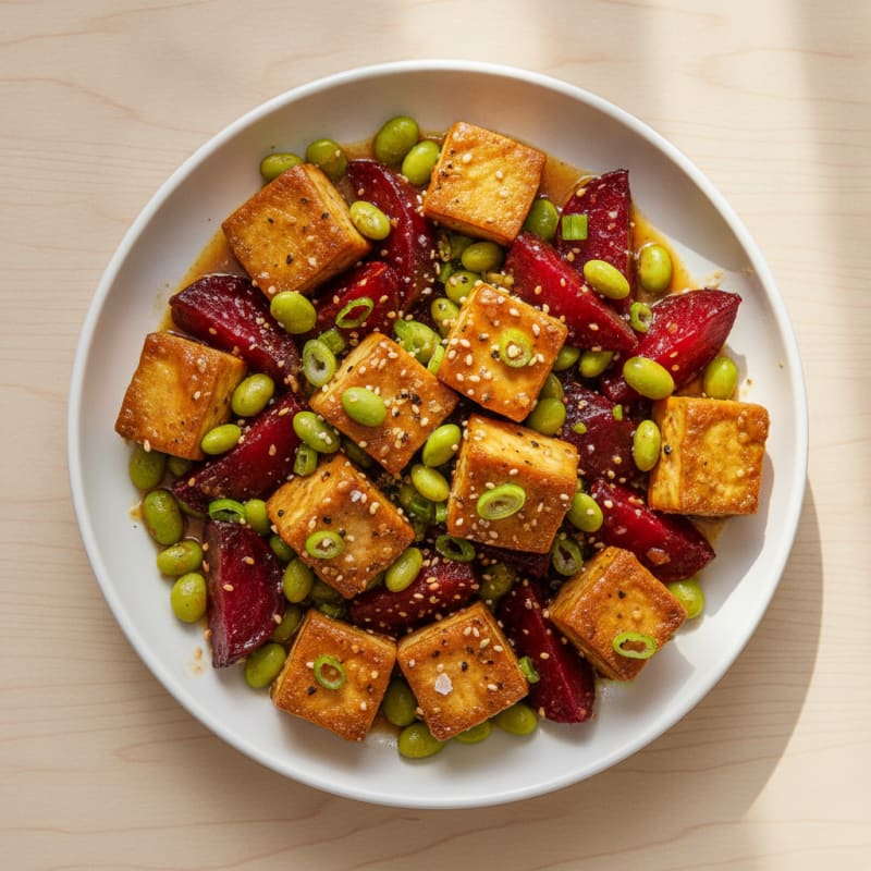Roasted Beet Tofu with Ginger Glaze