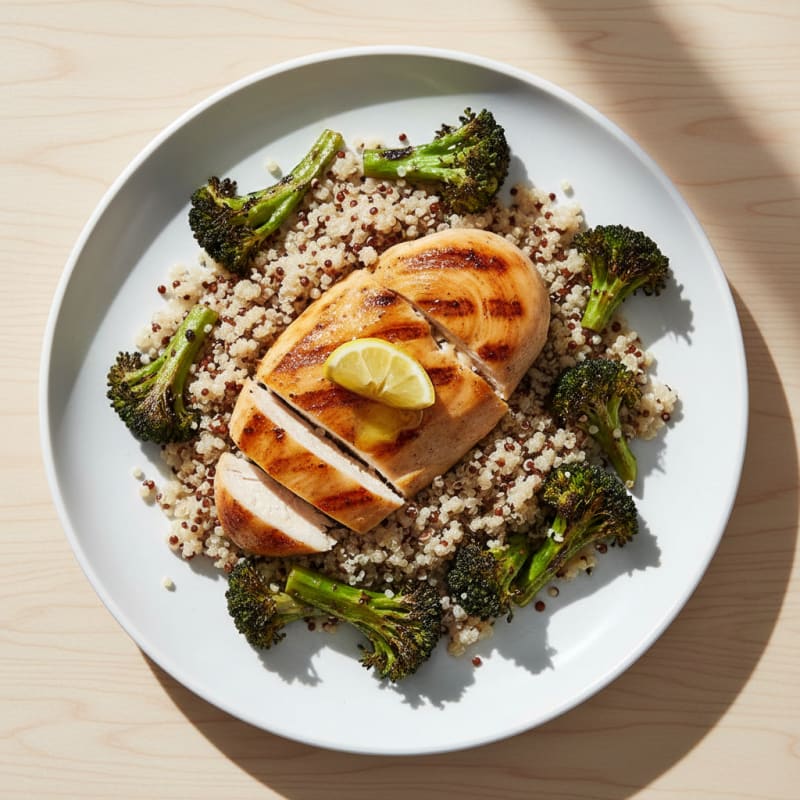 Grilled Chicken Breast with Roasted Broccoli and Quinoa