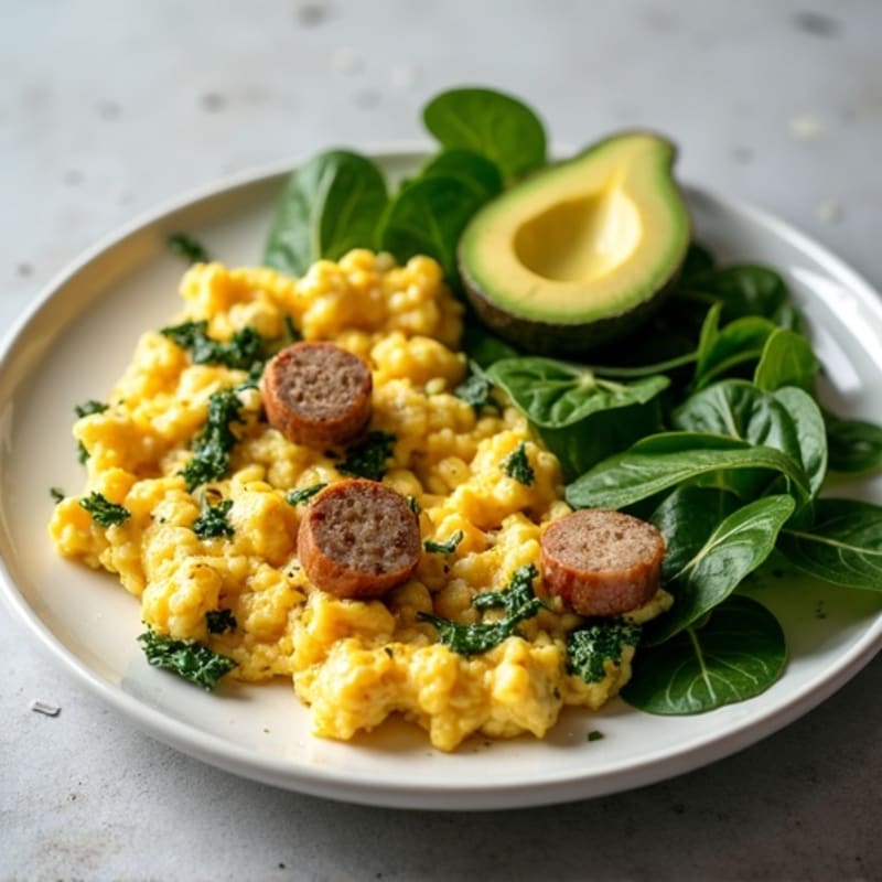 Egg White Spinach Scramble with Turkey Sausage