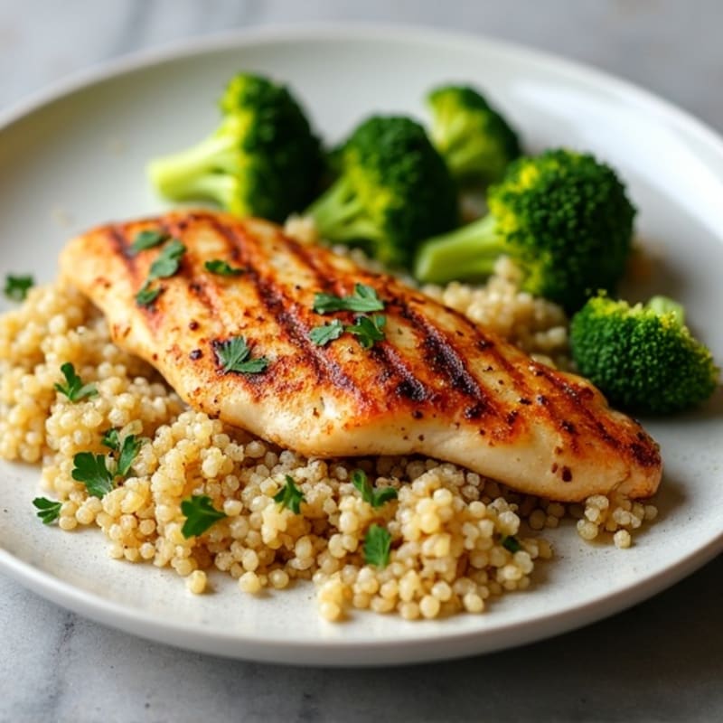 Grilled Chicken Breast with Quinoa and Roasted Broccoli
