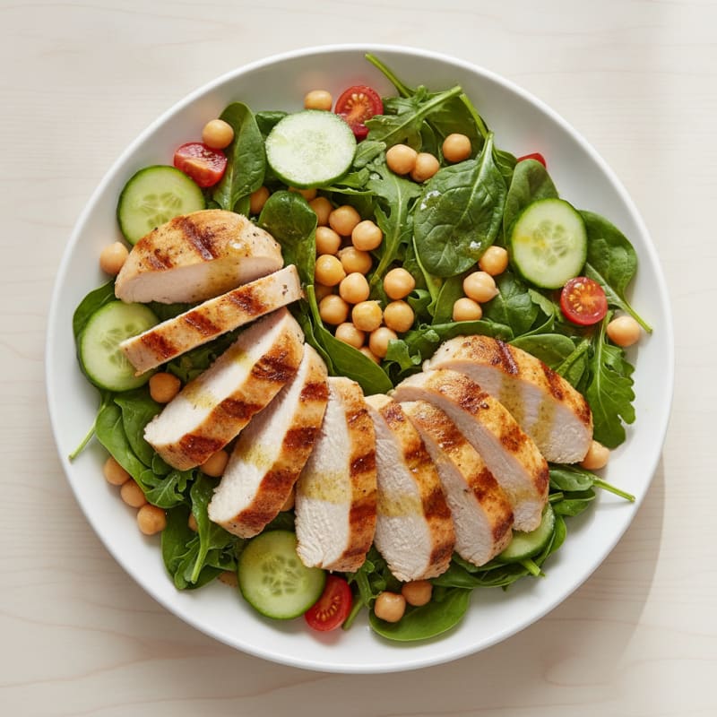 Grilled Turkey Breast Salad with Mixed Greens and Chickpeas