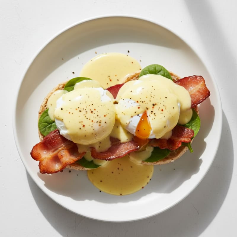 Creamy Hollandaise Eggs Benedict with Crispy Ham