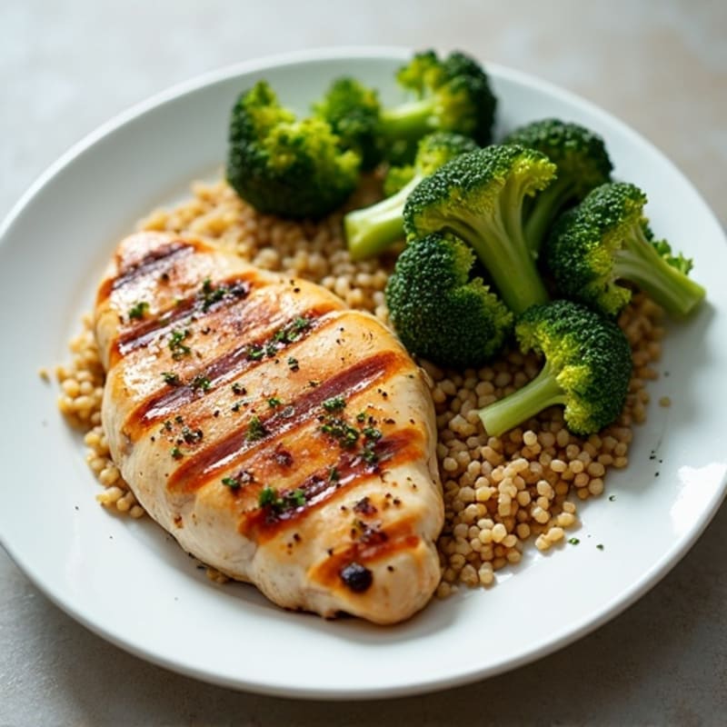 Grilled Chicken Breast with Roasted Broccoli and Quinoa