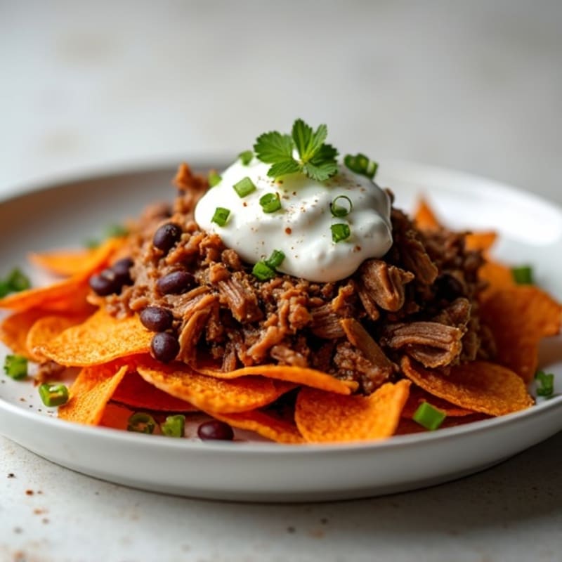 Smoky Lean Pulled Pork with Crispy Sweet Potato Nachos