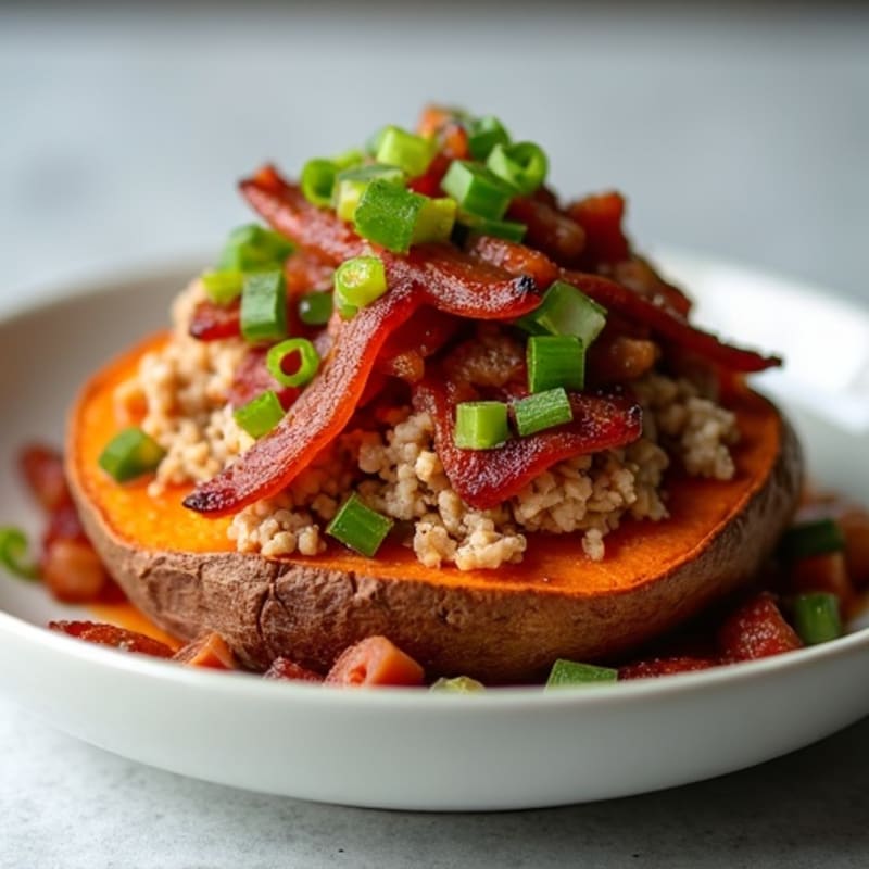 Crispy Loaded Sweet Potato with Turkey Bacon & Lean Turkey