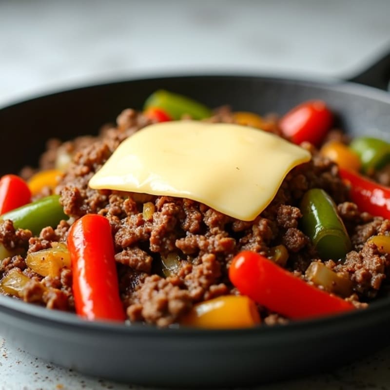 Lean Beef Skillet with Sautéed Peppers, Onions, and Melty Provolone