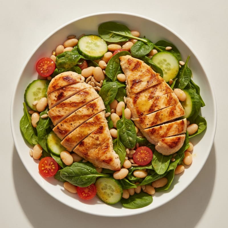 Grilled Chicken Spinach Salad with White Beans